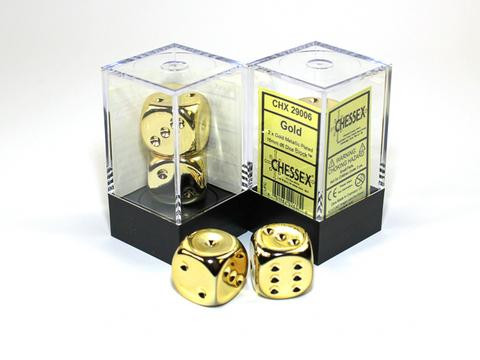 Gold-Plated Metallic 16mm d6 with pips Pair (2)
