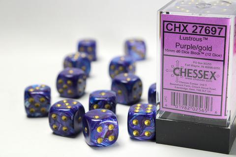 Lustrous 16mm d6 Purple/gold Dice Block (12 dice)