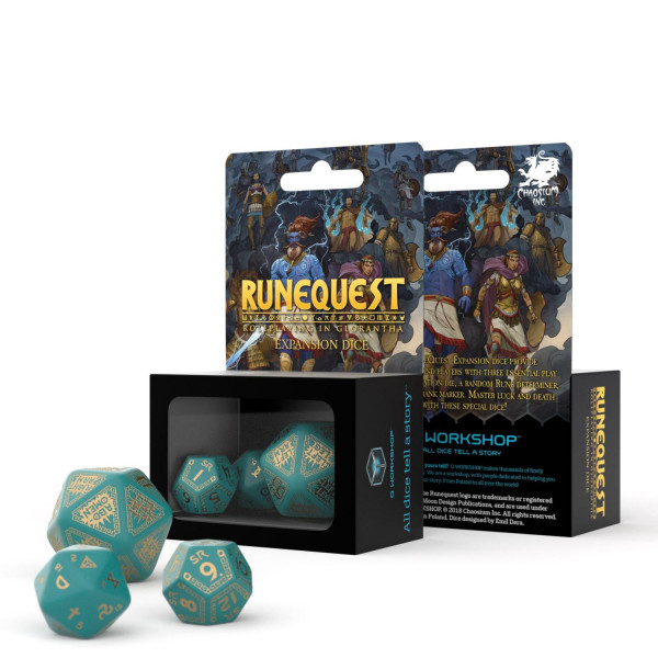 RuneQuest Turquoise & gold Expansion Dice (3)