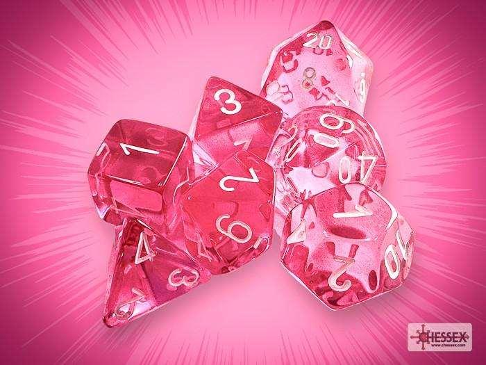 Chessex Translucent Polyhedral 7-Dice Set - Pink/white Chessex Translucent Polyhedral 7-Dice Set - Pink/white