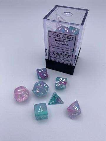 Nebula® Mini-Polyhedral Wisteria/white 7-Dice set
