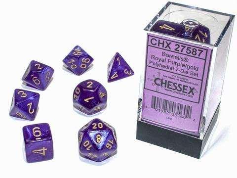 Borealis Polyhedral Royal Purple/gold Luminary 7-Dice Set Borealis Polyhedral Royal Purple/gold Luminary 7-Dice Set