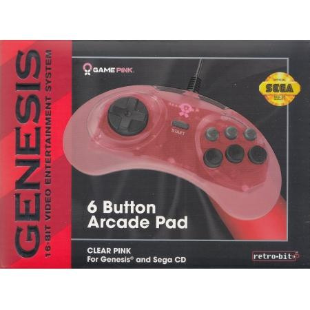 Sega Genesis & CD 6 Button Arcade Pad - clear pink (Mega Drive, NEU)