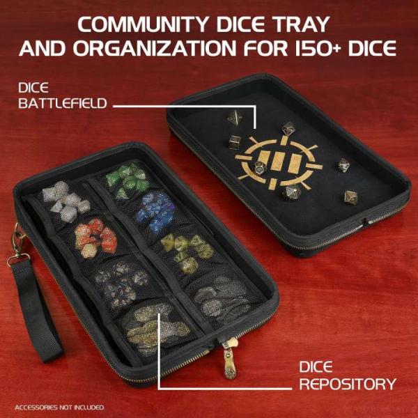 ENHANCE Tabletop Community DnD Dice Case and Dice Rolling Tray - Black