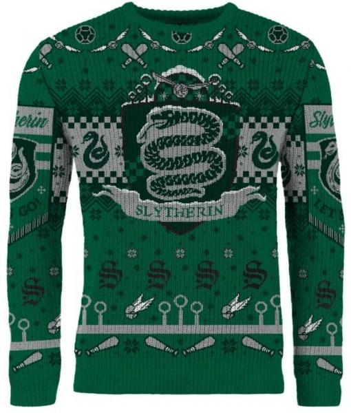 Harry Potter: Slytherin Quidditch Christmas Jumper (Size: L)