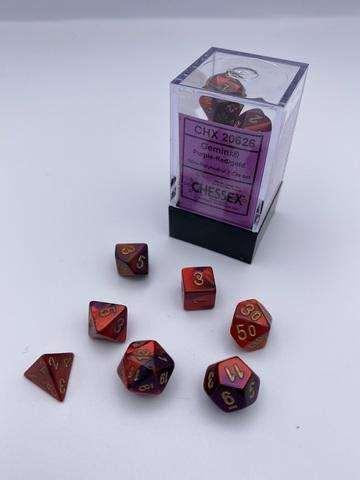 Gemini® Mini-Polyhedral Purple-Red/gold 7-Dice Set Gemini® Mini-Polyhedral Purple-Red/gold 7-Dice Set