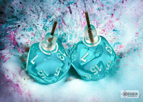 Stud Earrings/Ohrstecker Translucent Teal Mini-Poly d20 Pair