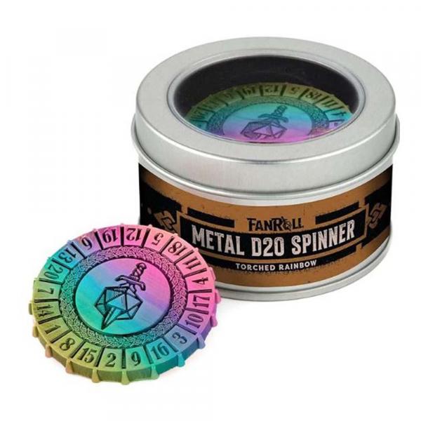 Metal d20 Spinner Torched Rainbow Reprint