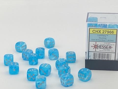 Luminary 12mm d6 Sky/silver Dice Block (36 dice)