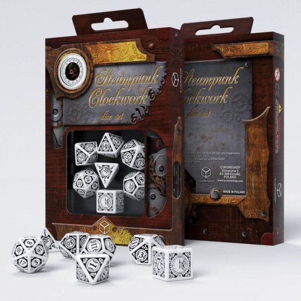 Steampunk Clockwork White & black Dice Set (7)