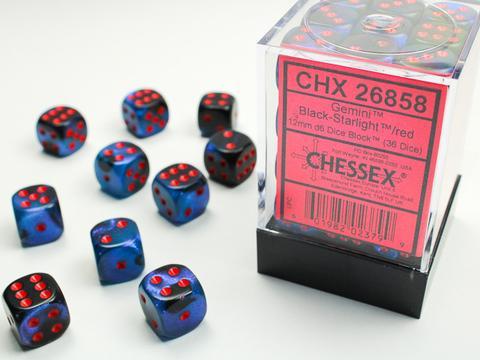 Gemini 12mm d6 Black-Starlight/red Dice Block (36 dice)