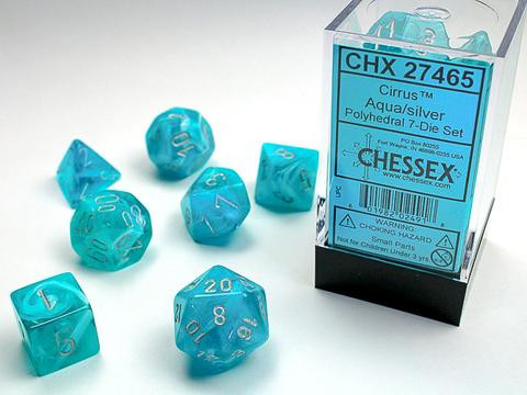 Cirrus Aqua w/silver Signature Polyhedral 7-Die Sets