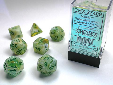 Marble Green w/dark green Signature Polyhedral 7-Die Sets