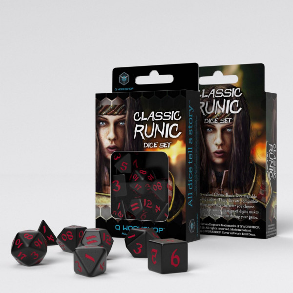 Classic Runic Black & red Dice Set (7)