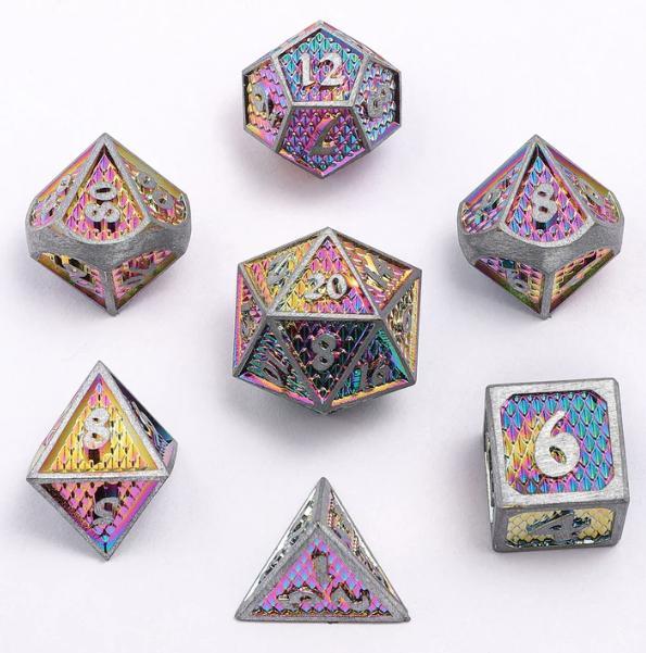 Mini Behemoth Metal RPG Dice Set-Brushed Rainbow