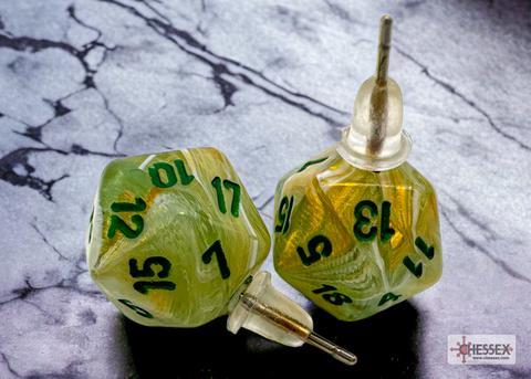 Stud Earrings/Ohrstecker Marble Green Mini-Poly d20 Pair