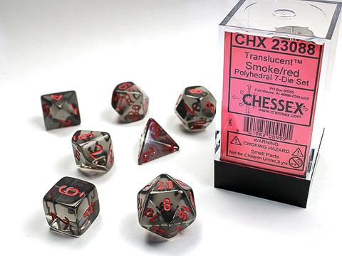Smoke w/red Translucent Polyhedral 7-Die Sets