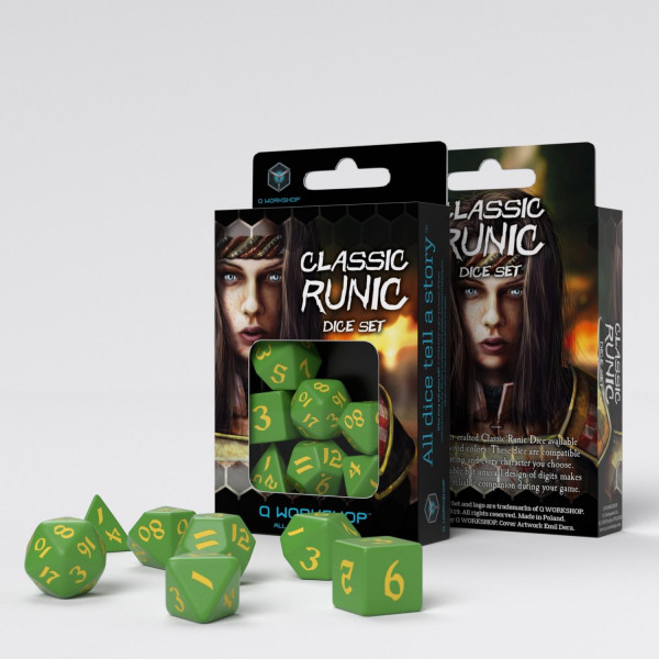 Classic Runic Green & yellow Dice Set (7)