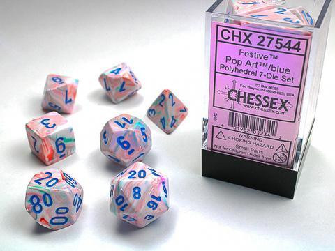 Festive Pop Art w/blue Polyhedral 7-Die Sets
