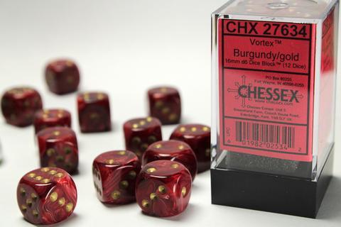 Vortex 16mm d6 Burgundy/gold Dice Block (12 dice)