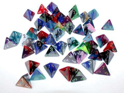 Bag of 50 Assorted Loose Gemini® Polyhedral d4 Dice Bag of 50 Assorted Loose Gemini® Polyhedral d4 Dice