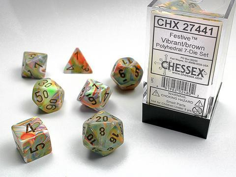 Festive Polyhedral 7-Dice Set Vibrant/Brown