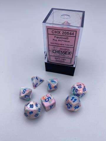 Festive® Mini-Polyhedral Pop Art?/blue 7-Dice set