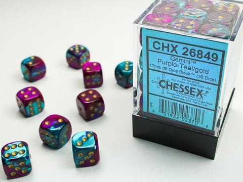 Gemini 12mm d6 Purple-Teal/gold Dice Block (36 dice)