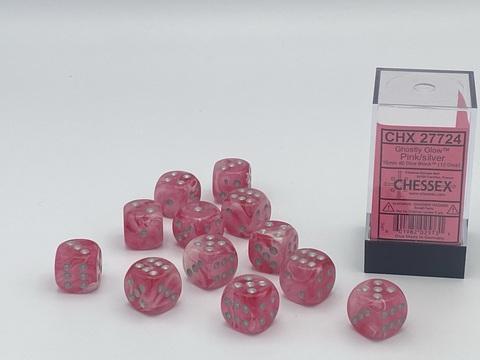 Ghostly Glow 16mm d6 Pink/silver Dice Block (12 dice)