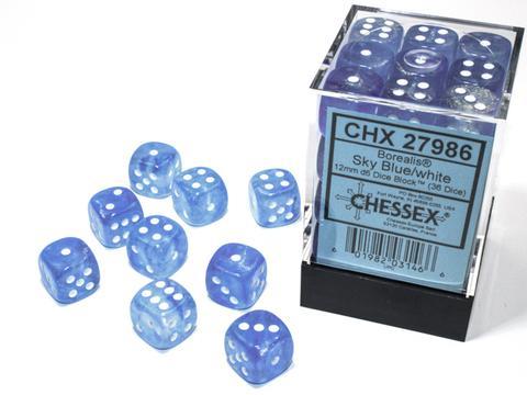 Borealis 12mm d6 Sky Blue/white Luminary Dice Block (36 dice)