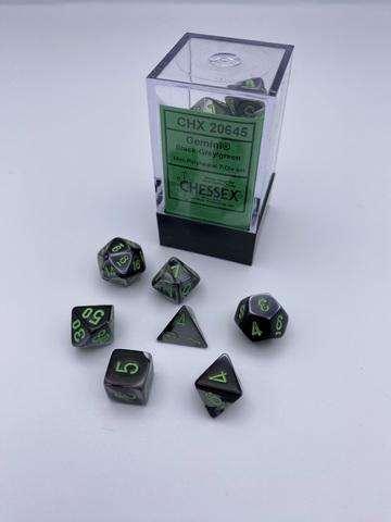 Gemini® Mini-Polyhedral Black-Grey/green 7-Dice Set Gemini® Mini-Polyhedral Black-Grey/green 7-Dice Set