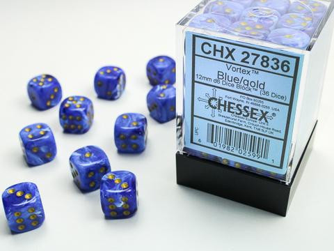 Vortex 12mm D6 Dice Block (36) Blue/Gold