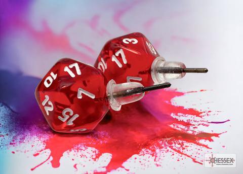 Stud Earrings/Ohrstecker Translucent Red Mini-Poly d20 Pair
