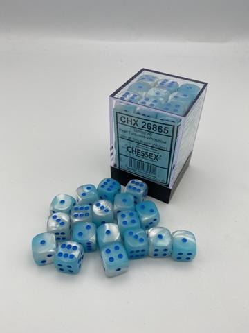 Gemini 12mm d6 Pearl Turquoise-White/blue Luminary Dice Block (36 dice)