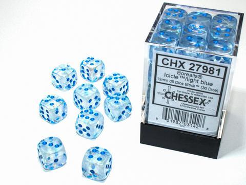 Borealis 12mm d6 Icicle/light blue Luminary Dice Block (36 dice)