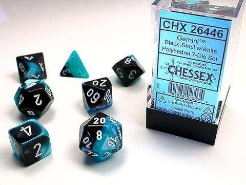 Chessex Gemini Polyhedral 7-Die Set - Black-Shell w/white