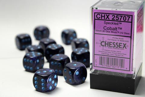 Speckled 16mm D6 Dice Blocks (12) Cobalt