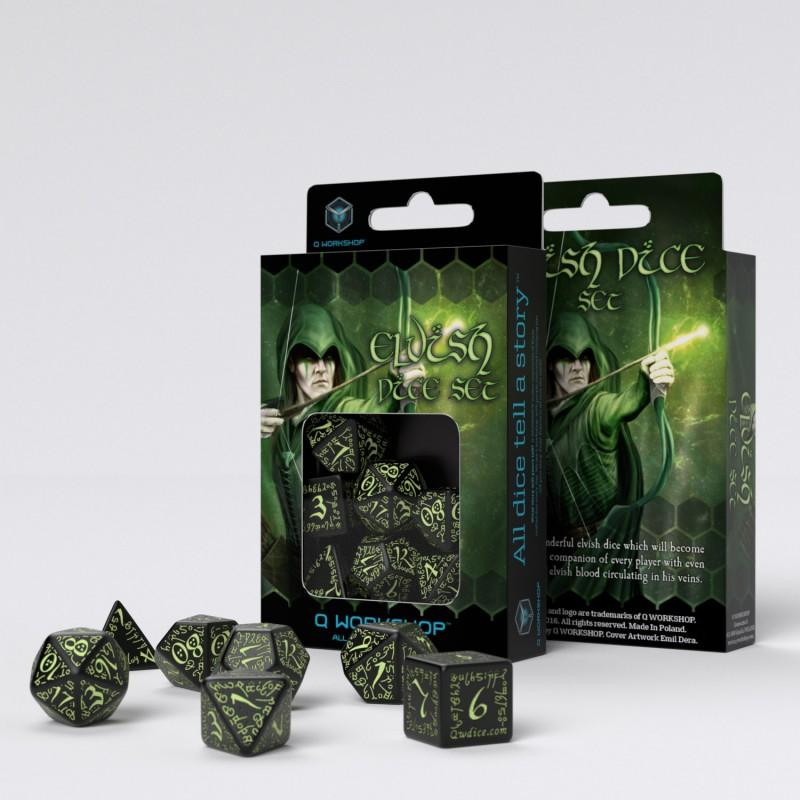 Elvish Black & glow-in-the-dark Dice Set (7) Elvish Black & glow-in-the-dark Dice Set (7)