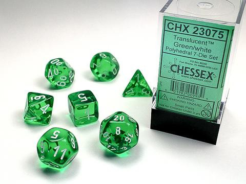 Green w/white Translucent Polyhedral 7-Die Sets