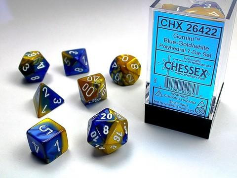 Gemini Polyhedral Blue-Gold w/white 7-Die Set