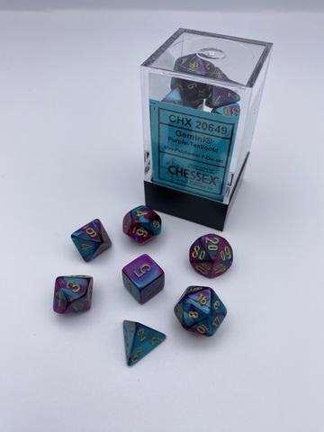 Gemini® Mini-Polyhedral Purple-Teal/gold 7-Dice Set Gemini® Mini-Polyhedral Purple-Teal/gold 7-Dice Set