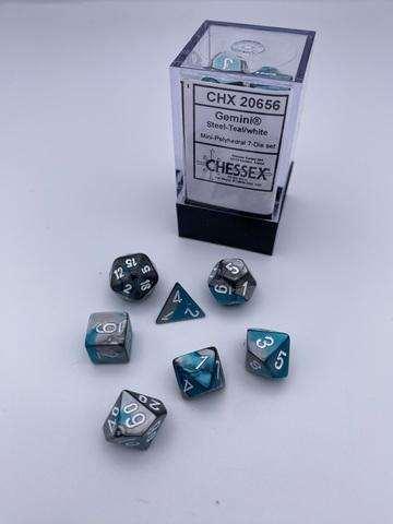 Gemini® Mini-Polyhedral Steel-Teal/white 7-Dice Set Gemini® Mini-Polyhedral Steel-Teal/white 7-Dice Set