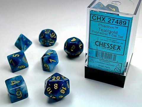 Phantom Teal w/gold Signature Polyhedral 7-Die Sets