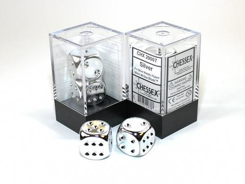 Silver-Plated Metallic 16mm d6 with pips Pair (2)