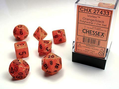 Vortex Orange w/black Signature Polyhedral 7-Die Sets