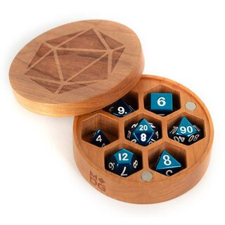 Premium Wood Round Chest Dice Case: Cherry