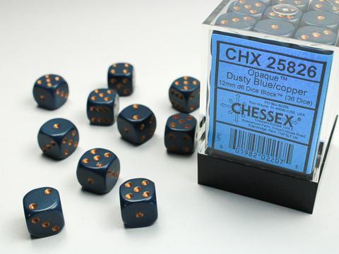 Opaque 12mm d6 Dusty Blue/copper Dice Block (36 dice)