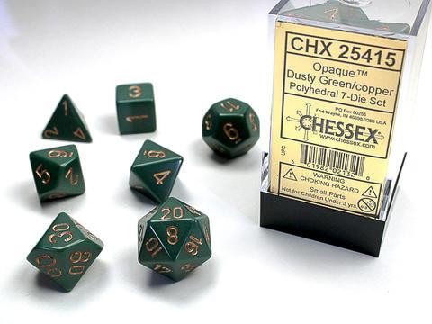 Opaque Polyhedral 7-Dice Dusty Green/Gold