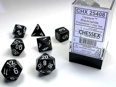 Black w/white Opaque Polyhedral 7-Die Sets